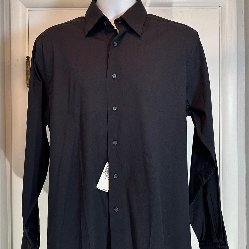 Calvin Klein Long Sleeve Black Cotton Shirt 15.5 34/35 NWT - Picture 13 of 14